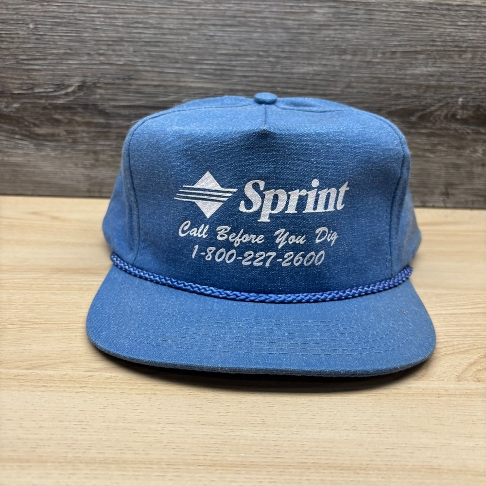 Vintage Sprint Hat Cap Snap Back Blue Call Before You Dig Advertising Promo 90s